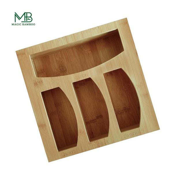 Organizador de armazenamento de sacos de ziplock de bambu personalizado com medidas de 30x30x7.6cm
