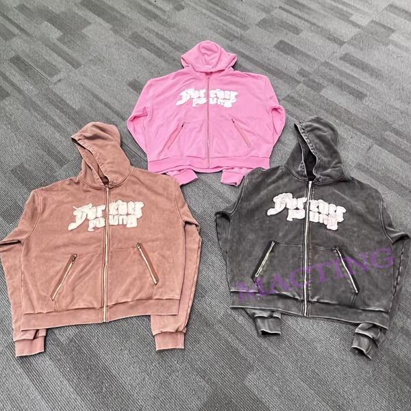 500 Gsm de algodão espesso zipper bolsos bordados bordados Hoodie Homens alinhados Hoodies personalizado