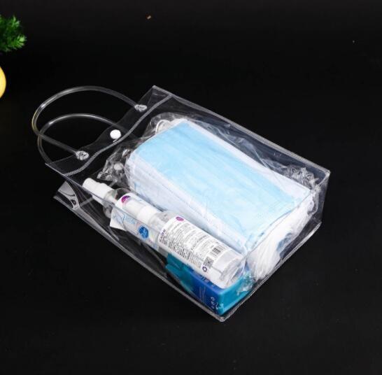 13x7x15cm Garment Plastic Packaging Bags PVC Transparent Tote Bag With Handle Button