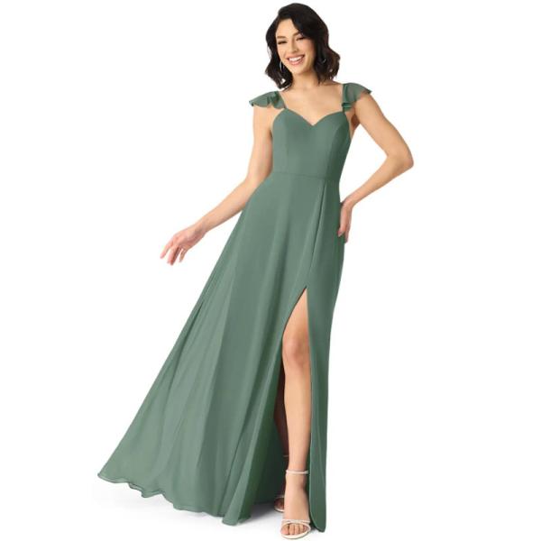 New Fashion Female A-Line V-neck Ruched Chiffon Floor-Length Bridesmaid Dress A-Line Cap Sleeve 