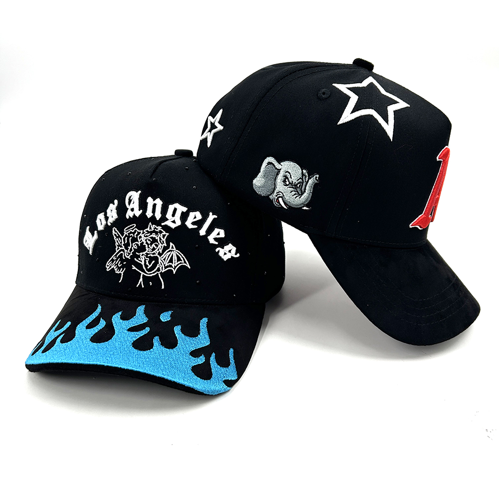 Cotton Suede 5 Panel Custom Hats Baseball Cap 3D Embroidery Rhinestone Detail Gorras