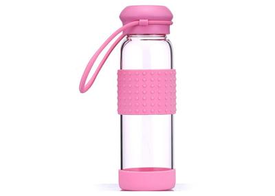 Garrafa bebendo de vidro redonda com característica resistente ao calor da luva do silicone
