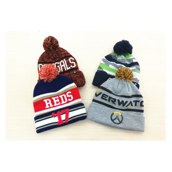 Hand Printing Lined Pom Pom Hat , Crochet Pattern Knitted Pom Pom Beanie Hat