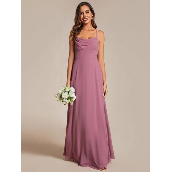 Boat Neck Empire A-line Ruffled Adjustable Spaghetti Strap Zipper Purple Orchid Chiffon Bridesmaid Dresses