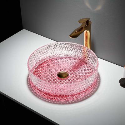 Pink Bottom Round Glass Sink Bowl Bathroom 15 Inch Height 15.8 Inch