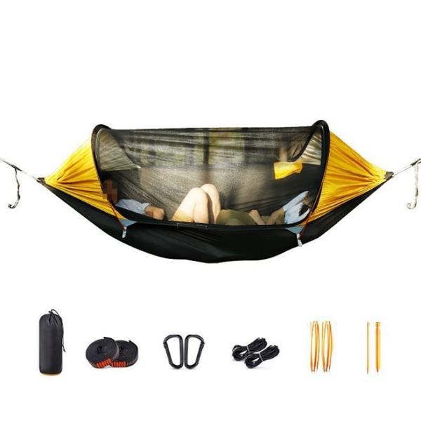 Camping Hammock with Mosquito Net, Hammocks with 13ft Tree Straps Carabiners, Automatic Quick Open Outdoor