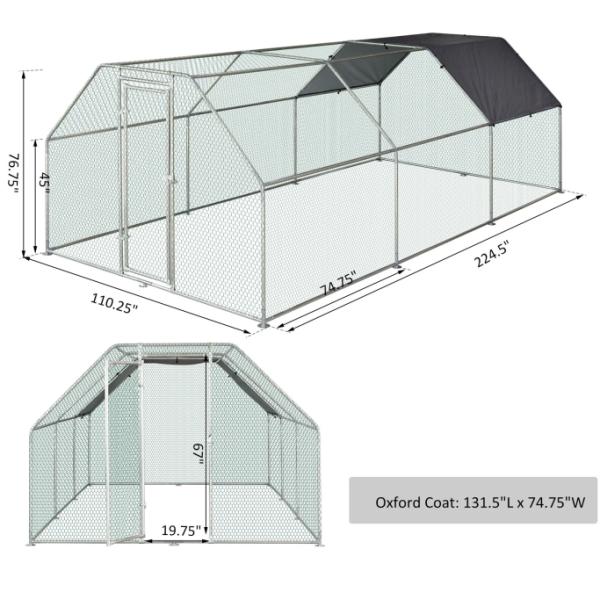 Chicken Coop Cage with Cover Galvanized Metal Walk In Chicken Cage Pen Run 10' W x 20' D x 6.67' H