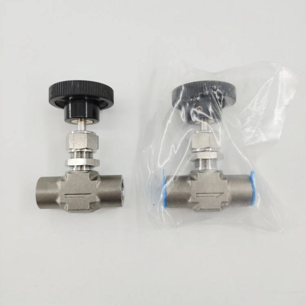 SUS316 Stainless Steel Straight Female Thread Needle Valve Knurled Black Plastic Handwheel Instrument Needle Globe Valve