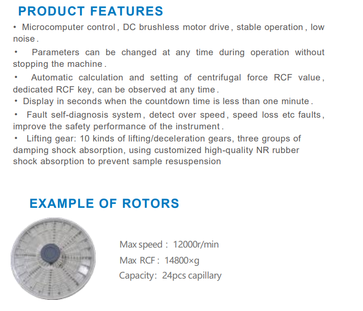 CenLee High Speed 12000rpm Hematocrit Centrifuge with 24pcs Capillary Tube 75mm LCD Display Micro Hematocrit Centrifuge