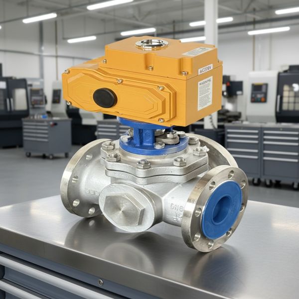 Industrial Electric Actuator SS304/316 Stainless Steel Three Way Ball Valve Flange Type High Pressure Water Oil Gas Control