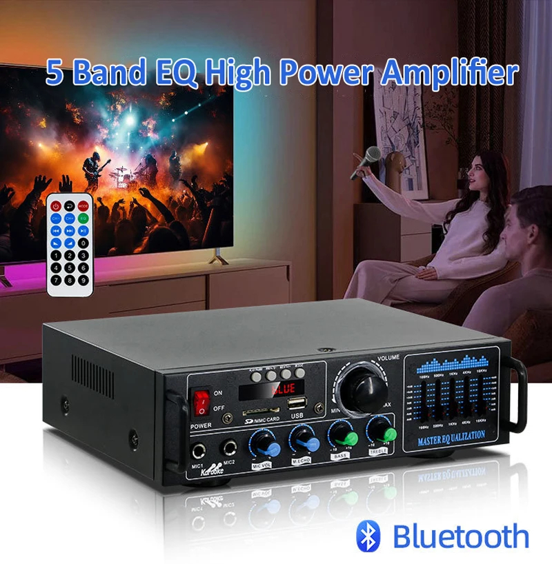 160W Dual Channel HiFi Stereo Audio Home Digital Amplifier Professional Tube Amplifier Module Microphone Input Remote Amplifier