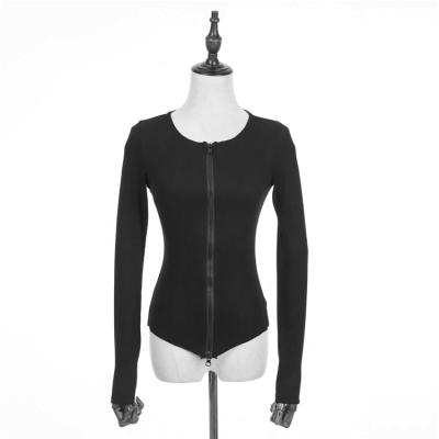O zíper completo da cor sólida anunciou das mulheres longas da luva das camisetas o vestuário feito malha sexy