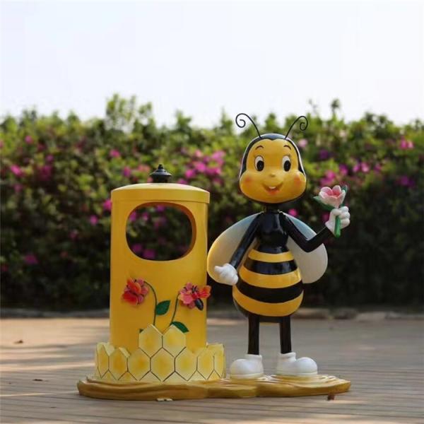 Shopping Center Decoration Yellow Fiberglass Bee Dustbin