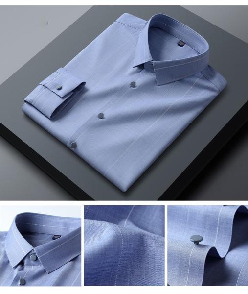 Printed Men's Shirts Business Slim Long-Sleeved Woven Seamless Shirt for and Comfort