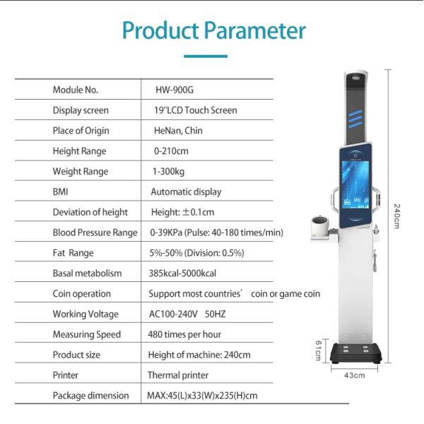 Intelligent Health Check-up Machine 19 Inch Android BMI Kiosk with Optional Functions