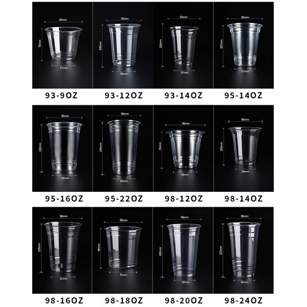 12 16 24 Oz PET Cold Drink Plastic Cold Cup with Flat Lid for Smoothies