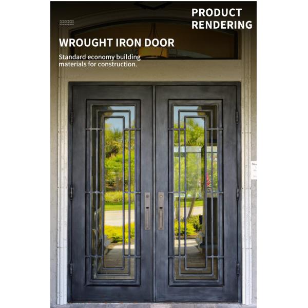 French Luxury Wholesale Security Entrance Exterior Front Garage Wrought Iron Door with Double Door Design