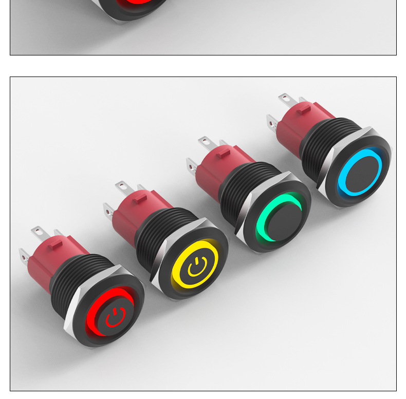 10A High Current Black Aluminum Self-Locking Push Button Switch 19mm Black Shell 4-Pin Waterproof 1NO LED Momentary Switch 220V