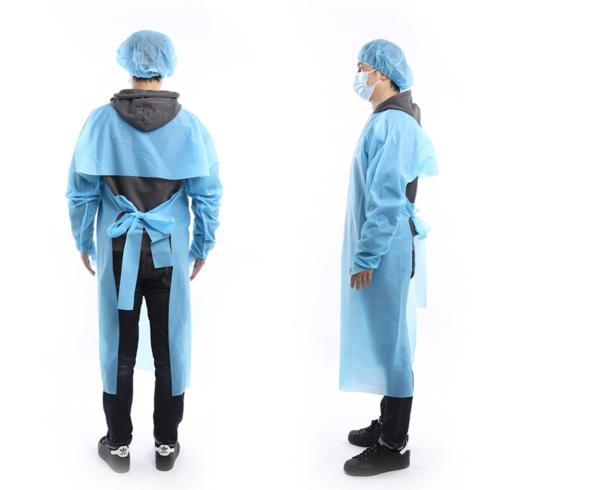 CE Certified CPE Gowns with Tie Back Closure, 125*190cm & 140*205cm Size