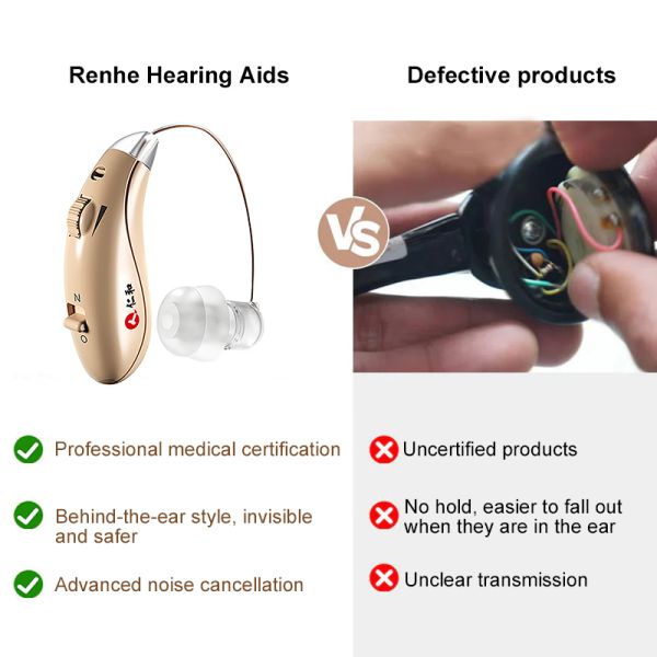 High-end hearing aids, invisible noise reduction, clear sound quality.
