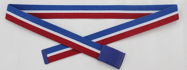 Plate Clip Buckle Black / White Web Belt With Woven Stripe Decoration
