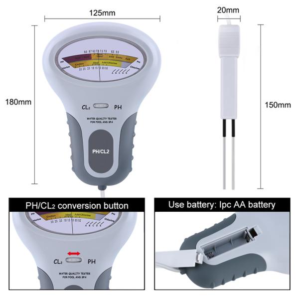 CL2 Tester 2 In 1 Water Quality PH & Chlorine PC-102 - Water Quality Testing Device for Swimming Pools & Aquariums