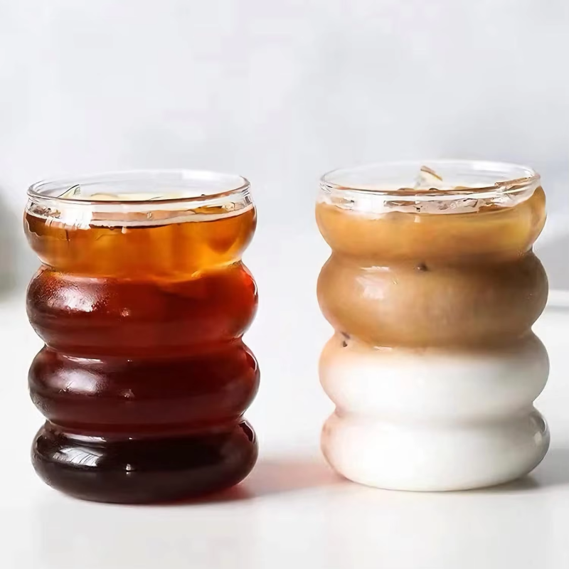 Colored Ripple  High Borosilicate Glass Cup Unique Drinking Glasses Iced Coffee Frozen Beer Ribbed Wine Glasses