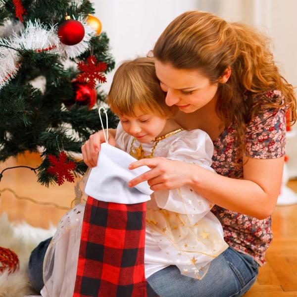 Christmas Red Black Buffalo Plaid Stockings Large Plaid Stockings with Plush Cuff Classic Christmas Stockings Decoration