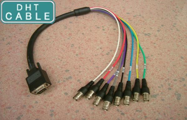1ft 0.3m Custom Cable Assemblies , HD 15M / 8 x BNC Female Custom VGA Cable