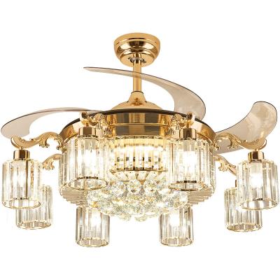 Modern LED Crystal Ceiling Fan Light , Invisible Acrylic Blade Ceiling Fan Remote Control