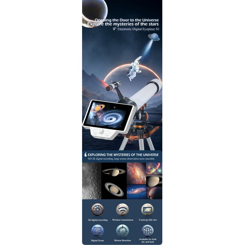 Newest 2K HD Digital Electronic Eyepiece for Microscope or Telescope Camera 5.0 Inch IPS Screen Video Recorder with WiFi
