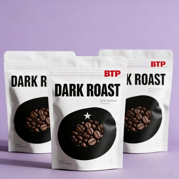 Custom Printed Food Grade Heat Seal Stand up Pouch with Degassing Valve and Resealable Zipper Matte Finish Coffee Packaging