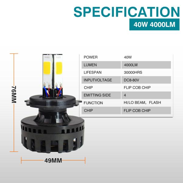 4 Diseño de emisión lateral H4 faro de motocicleta LED Instalación sencilla a prueba de agua