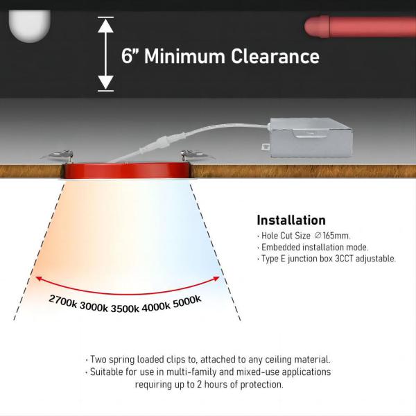 Fire Rated Dimmable LED Downlights 6inch 15w 5cct UL certified For Bathroom