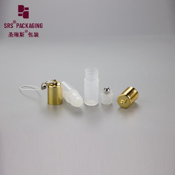 SRS cosmetic empty round shape white color mini 3ml plastic roll on bottle with hook