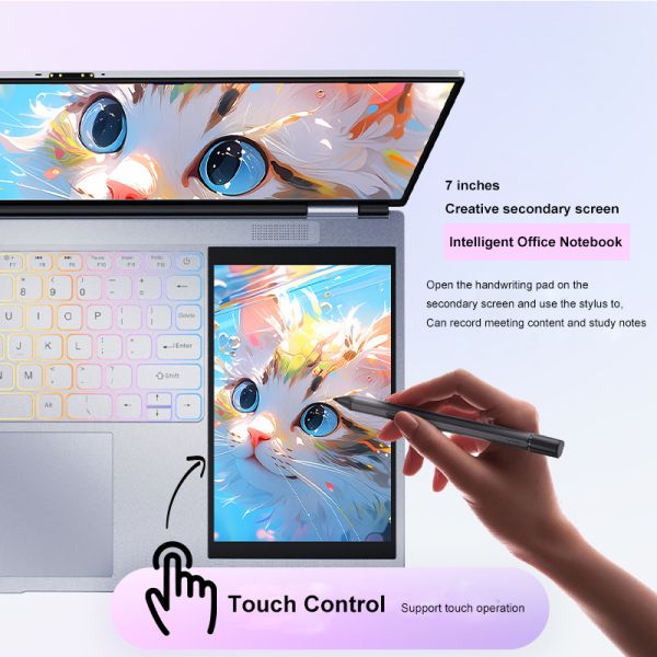 Intel Celeron Quad Core Laptop 15.6-inch IPS Dual Screen Notebook  DDR4 RAM SSD Storage  English Keyboard Magnetic Camera