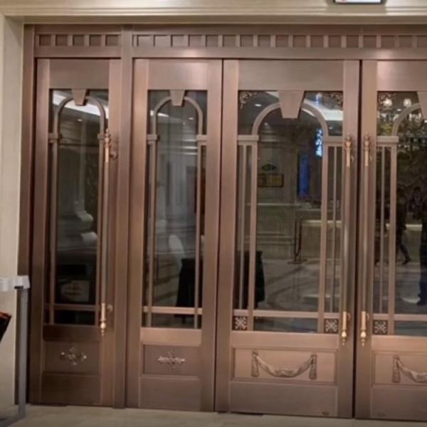 Cast Bronze And Copper Exterior Front Double Doors For Villa Apartment