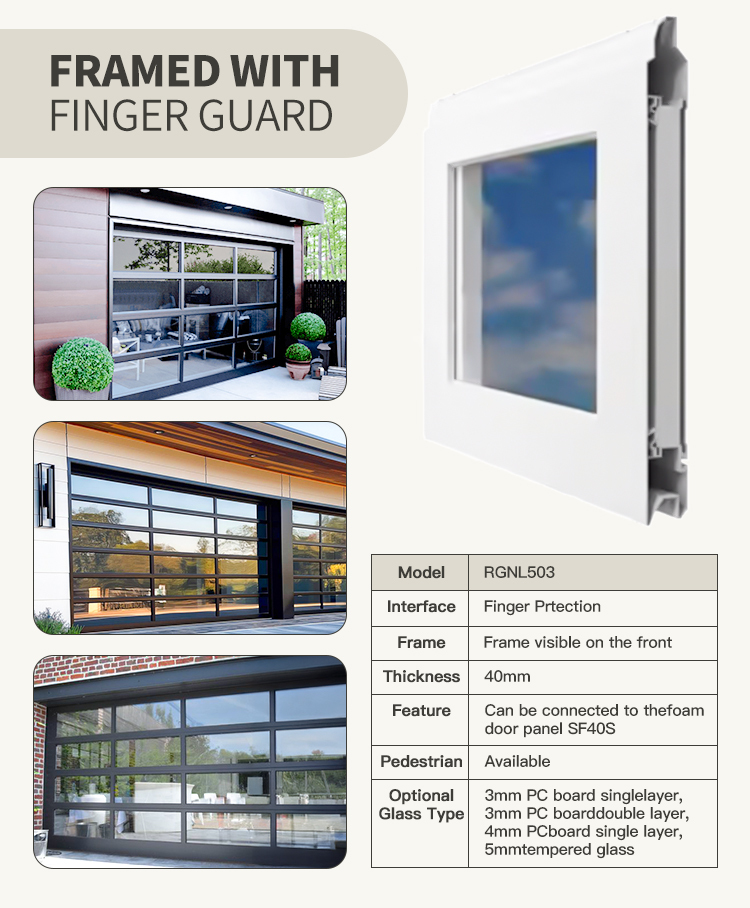 Modern Aluminum Frame Glass Garage Door Customized Thick Low Maintenance Design