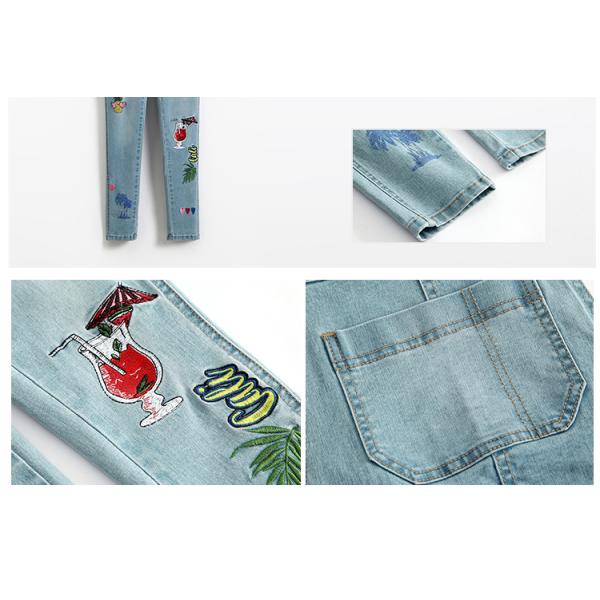 Embroidered Suspender Little Girl Denim Overalls Slim Fit Color Fade Proof