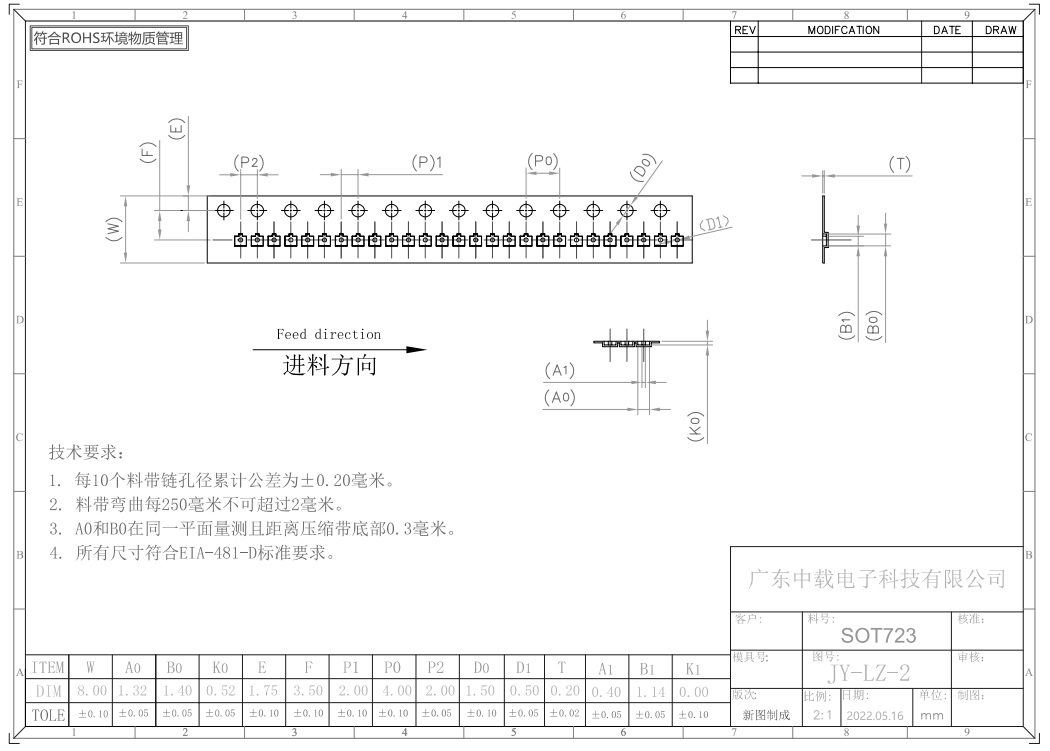SOT723 AP2 Material Electronic Carrier Tape Compact For Wide Application