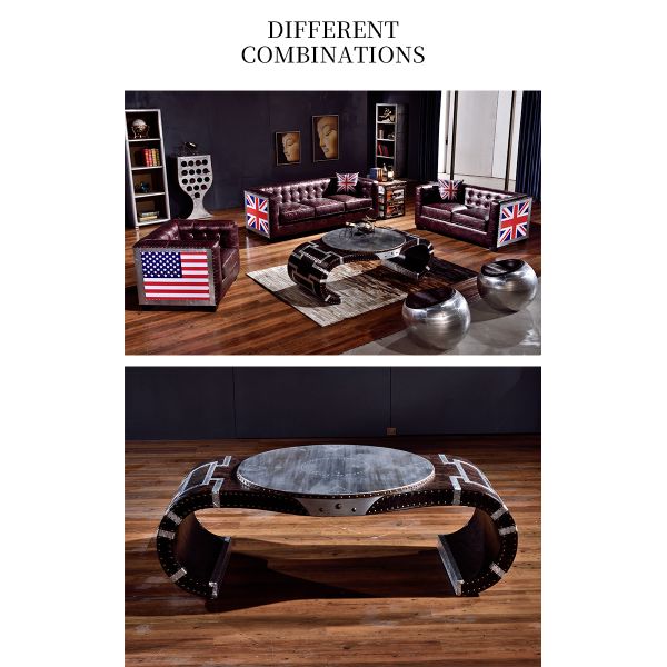 Nidea #8651 Nidea Red Wine  Bar Coffee Table Industrial Style Flat Durable Handmade Aluminum Rivet Metal Watch-Shaped Design