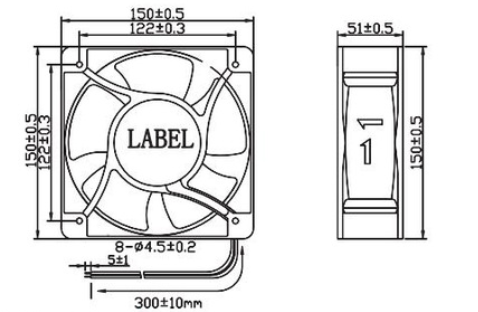 48V DC Axial Waterproof Electric Fan Moisture Proof 150x150x50mm