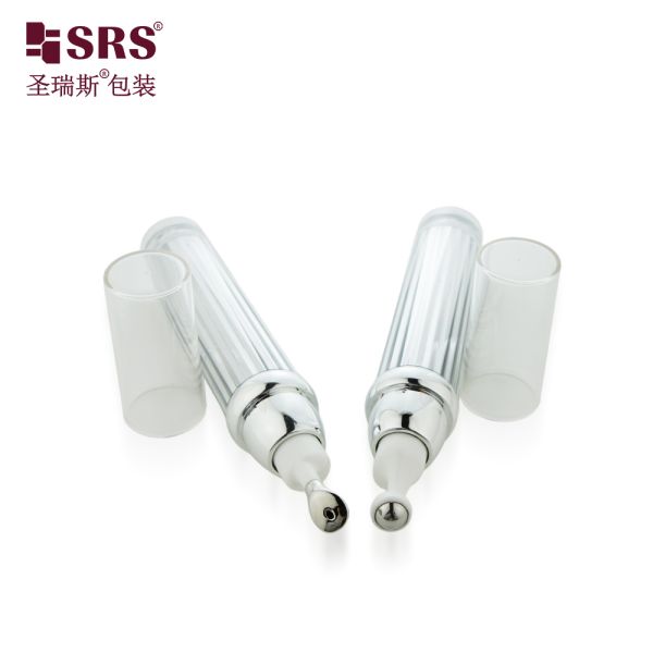 AY009 10ml 15ml Customized Shiny Silver Metalic Acrylic Airless Roll On Bottle For Eye Cream No Leakage