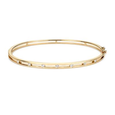 Diamond Station Silver Bangle Bracelet 58mm 14k Bracelets Revestidos em Ouro