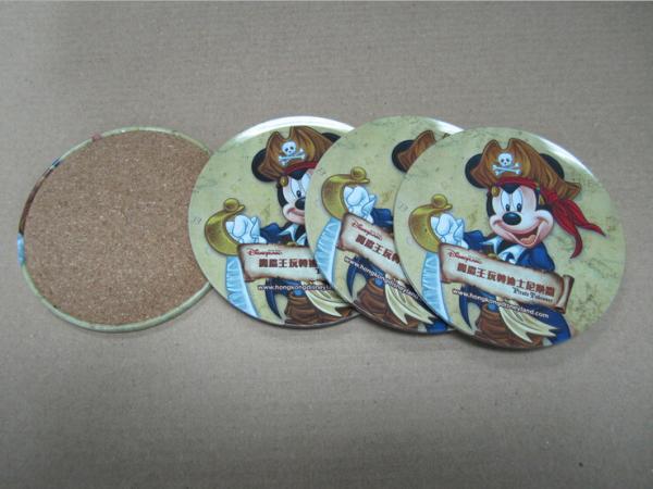 Promotional cheap fashion tin coaster with cork base set 4  in tin box
