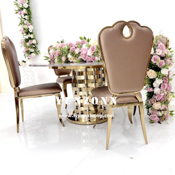 Luxury Exquisite Carrara Marble Dining Table Stainless Steel Event Application for Home Party or Hotels Use