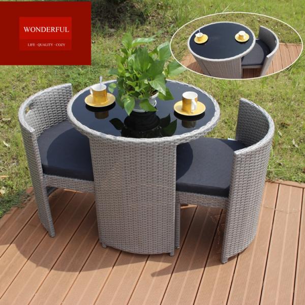 Unique Balcony Rattan Mirror Compact Coffee Table Set for Cozy Coffee Breaks in Garden