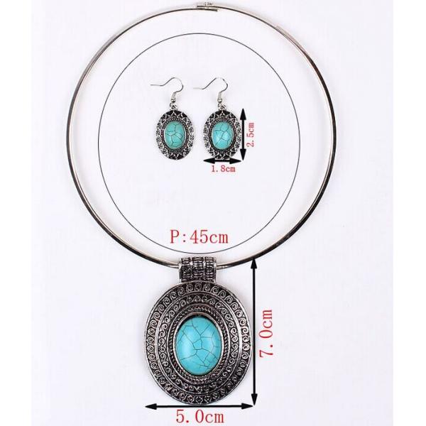 Nepal Ethnic fixed collar turquoise necklace earrings / jewelry sets