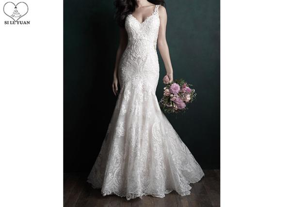 Backless Lace Mermaid Bridal Gowns Off White Sleeveless Heavy Beaded