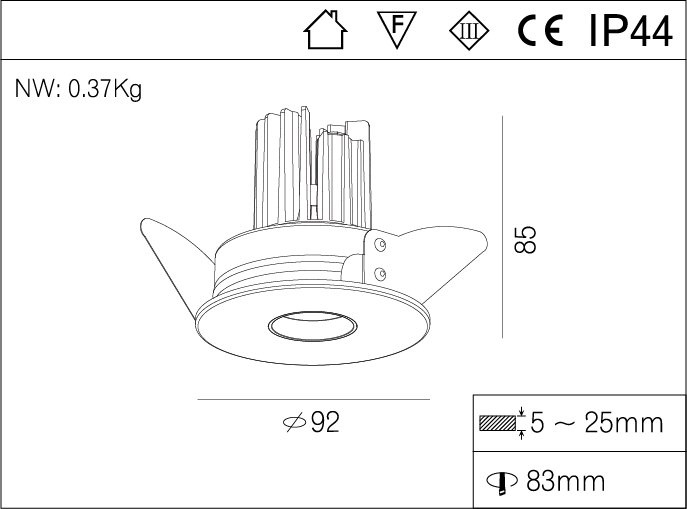 COB Anti - Glare Exterior LED Downlights Recessed Die - Casting Light Body